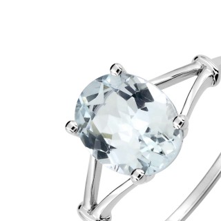 Anillo de oro blanco de 9K con agua marina