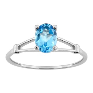 Anillo de oro blanco de 9K con topacio oval