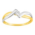 Anillo solitario de oro bicolor 9K con circonita central