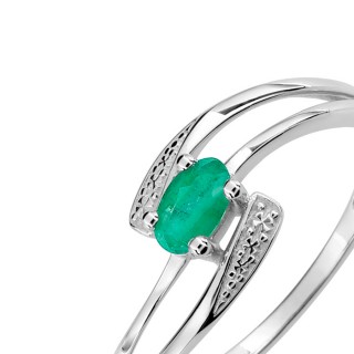 Anillo doble de oro blanco 9K con esmeralda