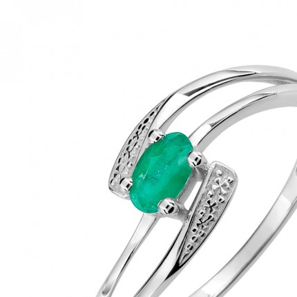 Anillo doble de oro blanco 9K con esmeralda