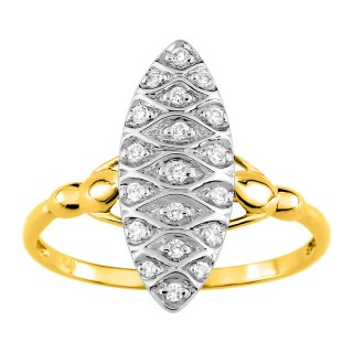 Anel em ouro bicolor 9K oval com diamantes 0.11 ct
