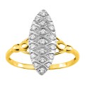 Anel em ouro bicolor 9K oval com diamantes 0.11 ct