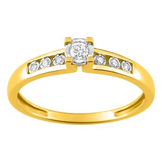 Anel solitário em ouro amarelo 9K com diamantes 0.07 ct