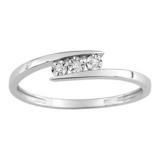 Anel em ouro branco 9K trilogía com diamantes 0.02 ct