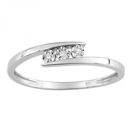 Anillo de oro blanco 9K trilogía con diamantes 0.02 ct