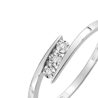 Anel em ouro branco 9K trilogía com diamantes 0.02 ct