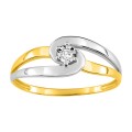 Anillo de oro bicolor de 9K diseño cruzado con diamante 0,026 ct