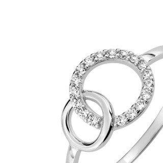 Anillo de oro blanco de 9K con 2 círculos de circonitas