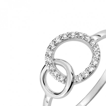 Anillo de oro blanco de 9K con 2 círculos de circonitas