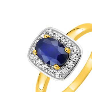 Anel em ouro amarelo 9K com zircónia e safira