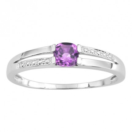 Anillo de oro blanco de 9K con amatista