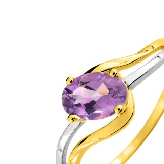 Anel em ouro bicolor de 9K com ametista oval