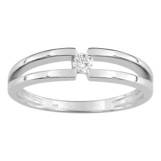 Anillo solitario de oro blanco 9K y diamante 0.08 ct