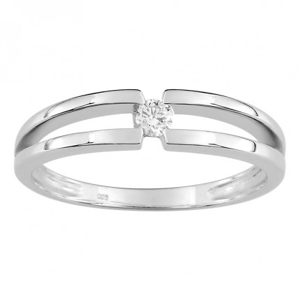 Anel solitário em ouro branco 9K e diamante 0.08 ct