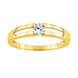 Anel em ouro amarelo 9k com zircónia e aro duplo