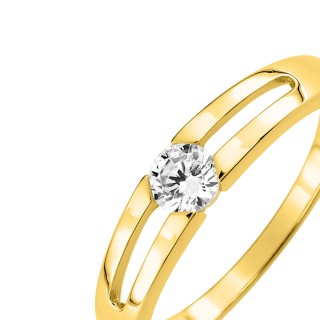 Anillo de oro amarillo 9K con circonita y doble aro