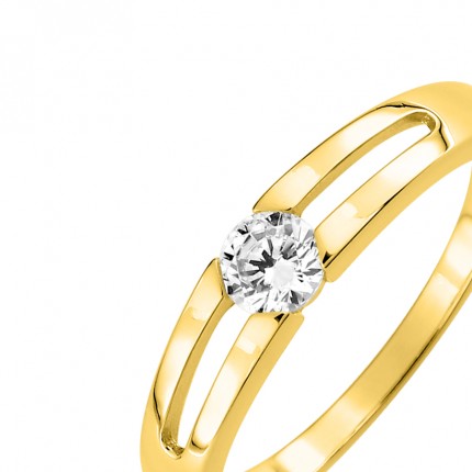 Anillo de oro amarillo 9K con circonita y doble aro