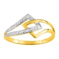 Anillo de oro bicolor de 9K diseño cruzado con diamante