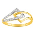 Anel em ouro bicolor de 9K design cruzado com diamante  0,01 ct