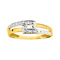 Anillo doble de oro bicolor de 9K con diamante de 0.01 ct