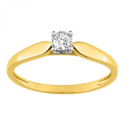 Anillo de oro amarillo 9K solitario con diamante 0.10 ct