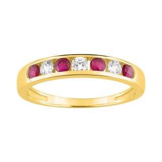 Anillo de oro amarillo 9K media alianza con rubí carril