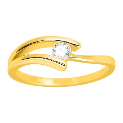Anillo solitario de oro amarillo 18K con circonita central