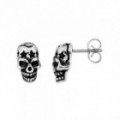 Pendientes calavera de acero ennegrecido