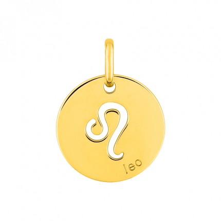 Medalha redonda do Horóscopo espanhol Leão em ouro amarelo 18K