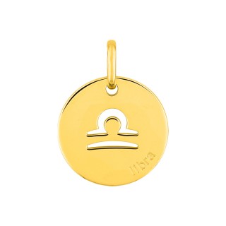 Medalha redonda do Horóscopo espanhol Balança em ouro amarelo 18K