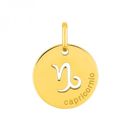 Colgante redondo Horóscopo español Capricornio de oro amarillo 18K