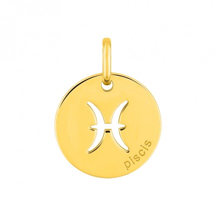 Colgante redondo Horóscopo español Piscis de oro amarillo 18K