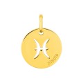 Medalha redonda do Horóscopo espanhol Peixes em ouro amarelo 18K
