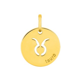 Medalha redonda do Horóscopo espanhol Touro em ouro amarelo 9K