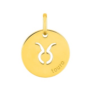 Colgante redondo Horóscopo portugués Tauro de oro amarillo 18K