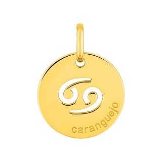 Medalha redonda do Horóscopo português Caranguejo em ouro amarelo 18K