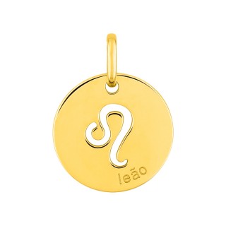 Colgante redondo Horóscopo portugués Leo de oro amarillo 18K
