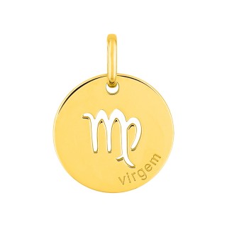 Medalha redonda do Horóscopo português Virgem em ouro amarelo 18K