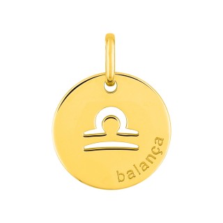 Medalha redonda do Horóscopo português Balança em ouro amarelo 18K