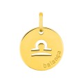 Medalha redonda do Horóscopo português Balança em ouro amarelo 18K