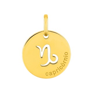 Medalha redonda do Horóscopo português Capricórnio em ouro amarelo 18K