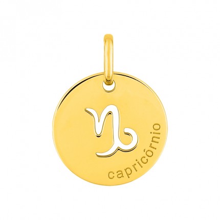 Medalha redonda do Horóscopo português Capricórnio em ouro amarelo 18K