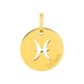 Colgante redondo Horóscopo portugués Piscis de oro amarillo 18K