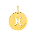 Medalha redonda do Horóscopo português Peixes em ouro amarelo 18K