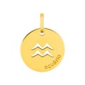 Medalha redonda do Horóscopo português Aquário em ouro amarelo 18K