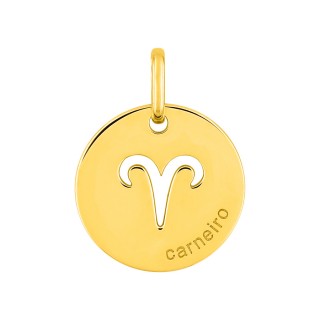 Colgante redondo Horóscopo portugués Aries de oro amarillo 9K