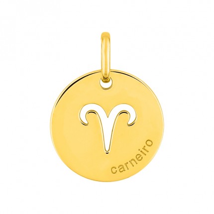 Colgante redondo Horóscopo portugués Aries de oro amarillo 9K