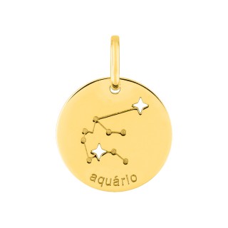 Medalha do Horóscopo português Aquário em ouro amarelo 18K