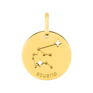 Medalha do Horóscopo espanhol Aquário em ouro amarelo 18K
